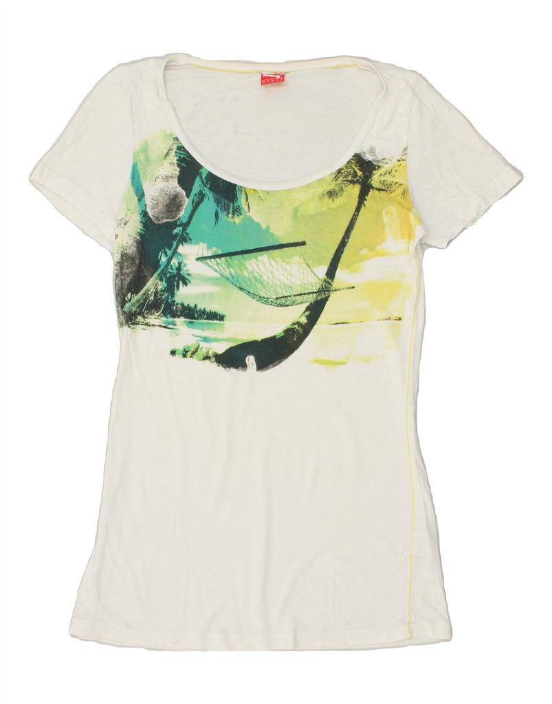 PUMA Womens Graphic T-Shirt Top UK 8 Small White | Vintage Puma | Thrift | Second-Hand Puma | Used Clothing | Messina Hembry 