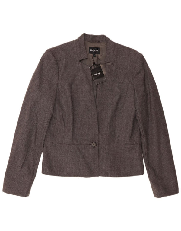 Hobbs Womens 1 Button Blazer Jacket UK 12 Medium Grey Wool