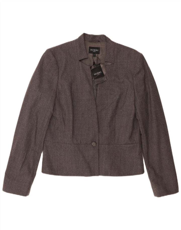 Hobbs Womens 1 Button Blazer Jacket UK 12 Medium Grey Wool