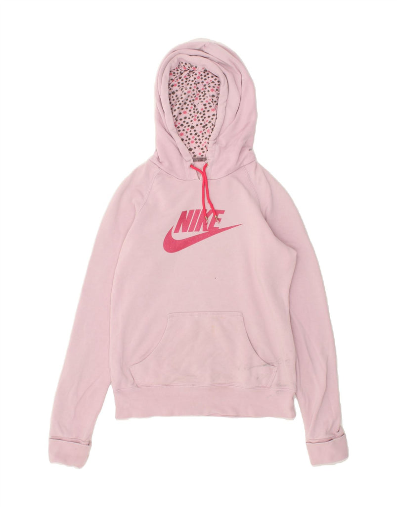 NIKE Womens Graphic Hoodie Jumper UK 10 Small Pink Cotton | Vintage Nike | Thrift | Second-Hand Nike | Used Clothing | Messina Hembry 