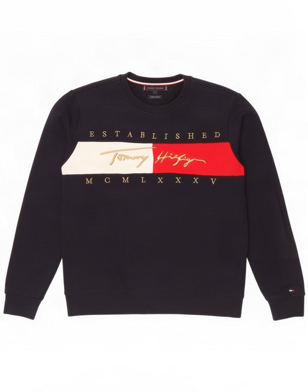 Tommy Hilfiger Mens Graphic Sweatshirt Jumper Small Navy Blue Colourblock