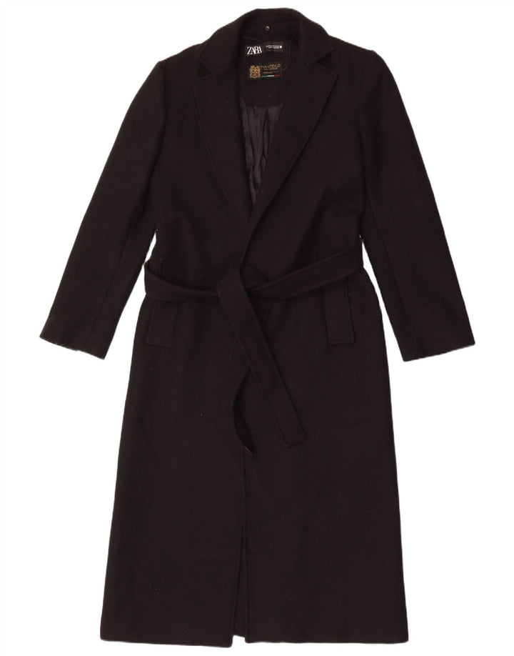 Zara Womens Manteco Overcoat UK 6 XS Black Wool