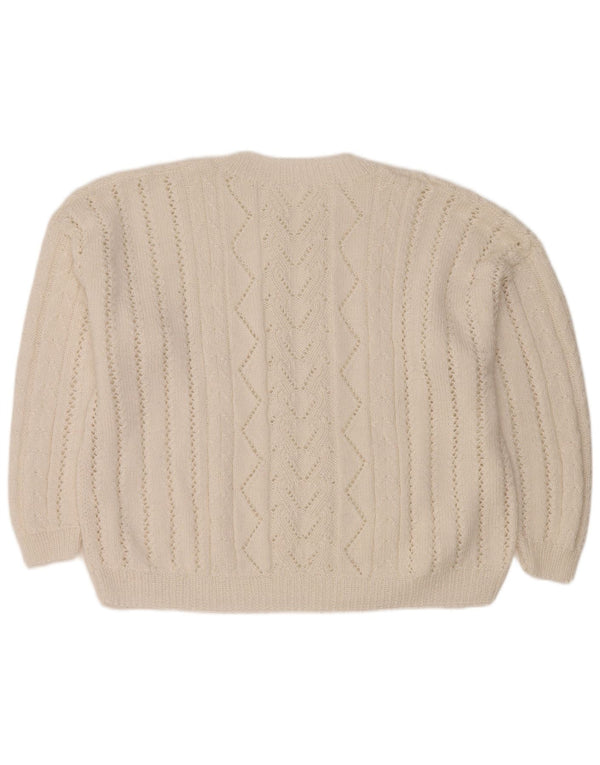 Vintage Womens Oversized Crew Neck Jumper Sweater UK 18 XL White