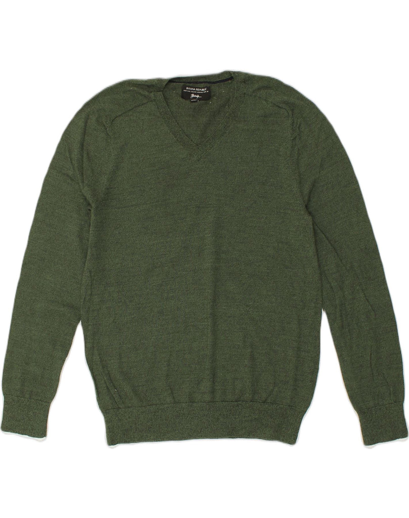 BANANA REPUBLIC Mens V-Neck Jumper Sweater Large Green Cotton | Vintage Banana Republic | Thrift | Second-Hand Banana Republic | Used Clothing | Messina Hembry 