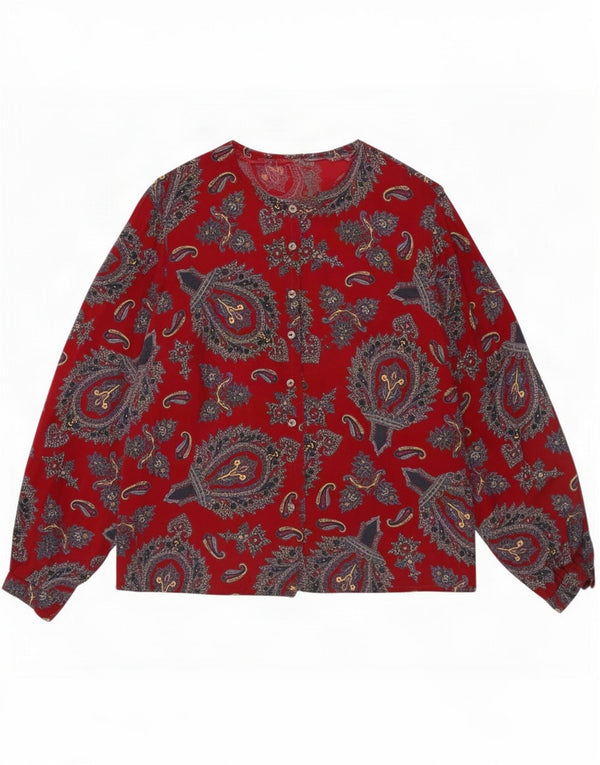 Vintage Womens Shirt Blouse UK 14 Medium Burgundy Paisley