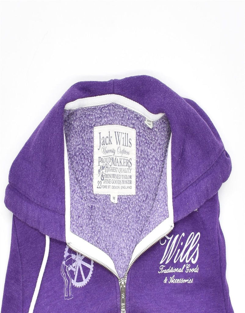 JACK WILLS Womens Graphic Zip Hoodie Sweater UK 14 Medium Purple Cotton | Vintage | Thrift | Second-Hand | Used Clothing | Messina Hembry 