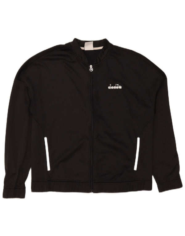 Diadora Boys Tracksuit Top Jacket 15-16 Years Large Black Polyester