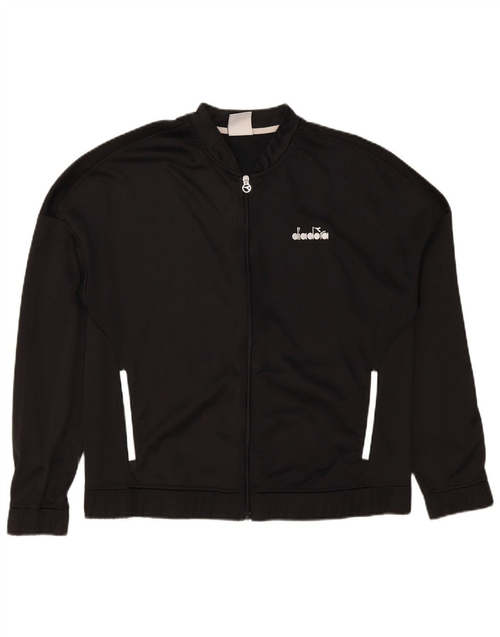 Diadora Boys Tracksuit Top Jacket 15-16 Years Large Black Polyester