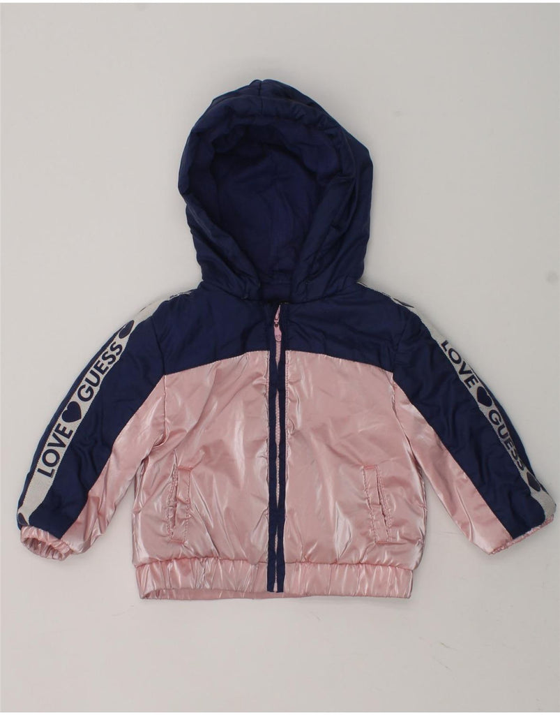 GUESS Baby Boys Graphic Hooded Padded Jacket 6-9 Months Pink Colourblock | Vintage Guess | Thrift | Second-Hand Guess | Used Clothing | Messina Hembry 