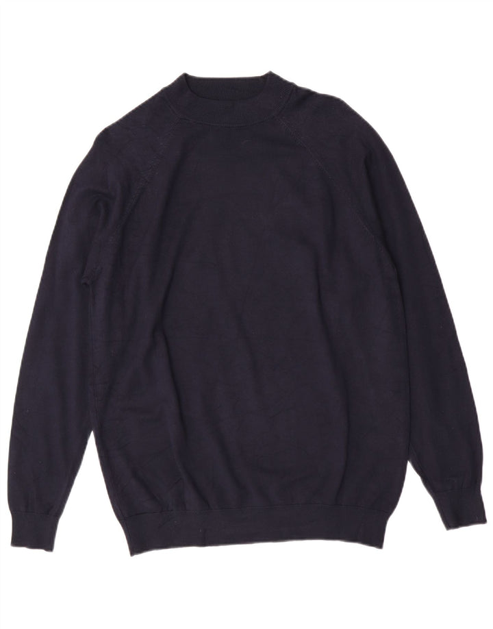 Zara Mens Crew Neck Jumper Sweater Medium Navy Blue Viscose