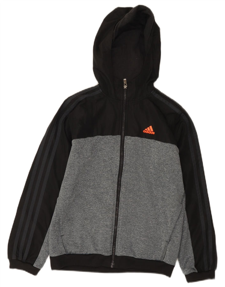 Adidas Boys Zip Hoodie Sweater 9-10 Years Black Colourblock Polyester