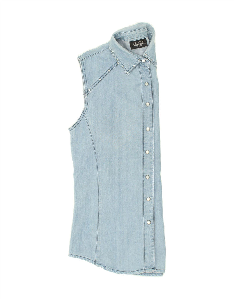 VINTAGE Womens Sleeveless Denim Shirt UK 12 Medium Blue Cotton Vintage Vintage and Second-Hand Vintage from Messina Hembry 