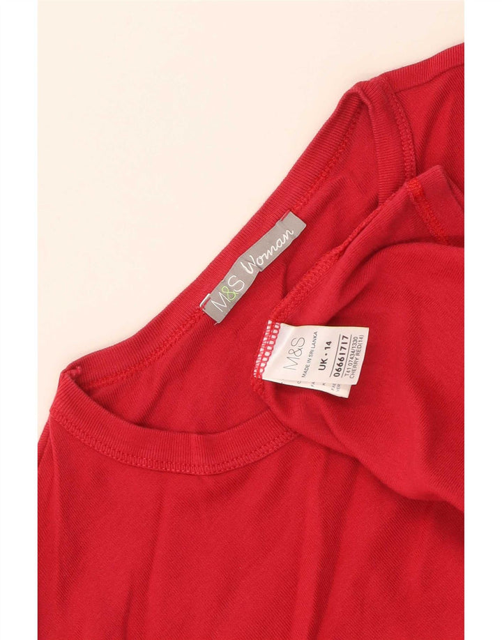 Marks & Spencer Womens Top Long Sleeve UK 14 Medium Red Cotton