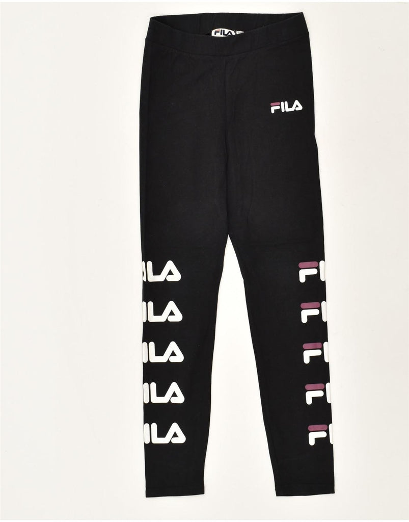 FILA Womens Graphic Leggings UK 10 Small Black Cotton | Vintage Fila | Thrift | Second-Hand Fila | Used Clothing | Messina Hembry 