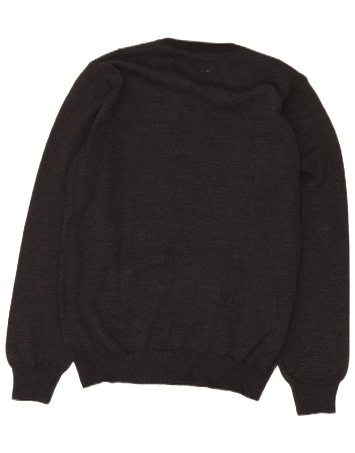 KITARO Mens V-Neck Jumper Sweater Large Grey Check Wool