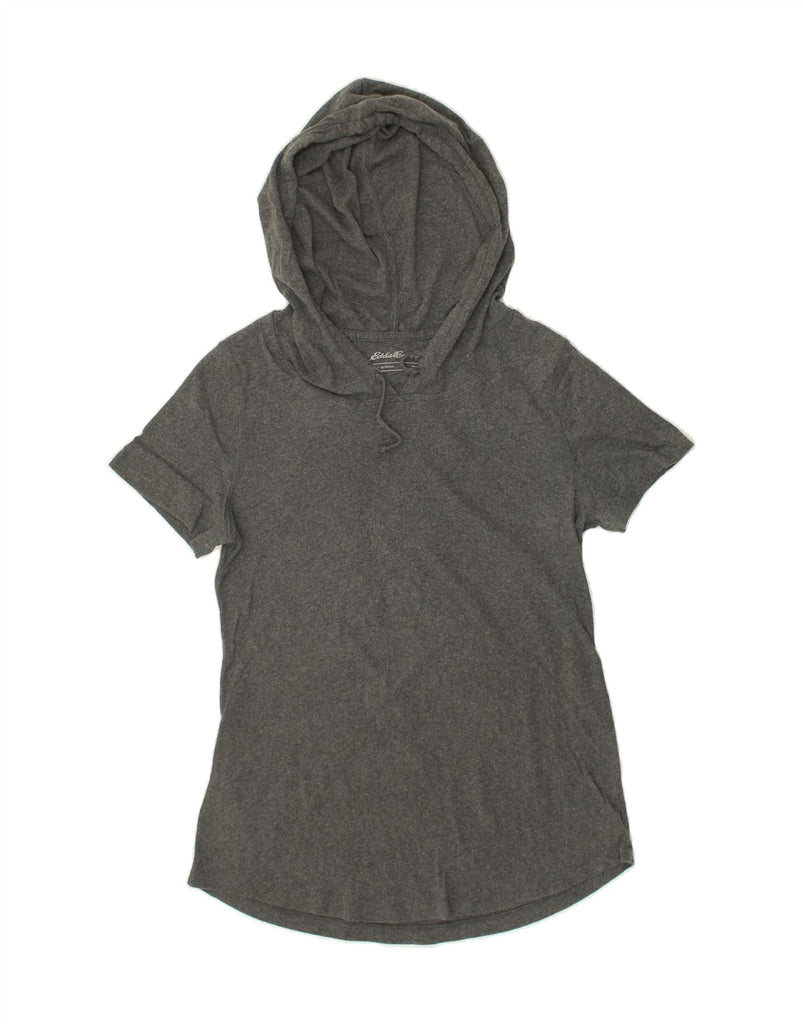 EDDIE BAUER Womens Hooded T-Shirt Top UK 14 Large Grey Flecked Cotton | Vintage Eddie Bauer | Thrift | Second-Hand Eddie Bauer | Used Clothing | Messina Hembry 