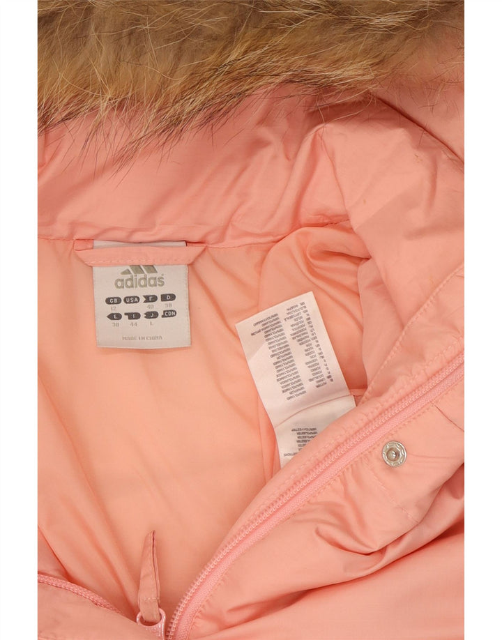 Adidas Womens Hooded Padded Jacket UK 12 Medium  Pink Polyester