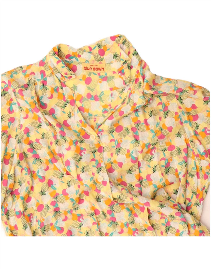Vintage Womens Abstract Pattern Shirt Blouse UK 14 Large Yellow