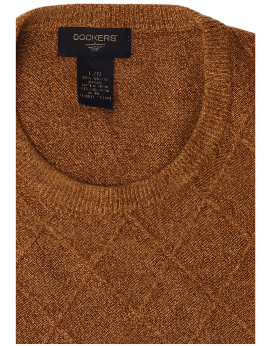 Dockers Mens Crew Neck Jumper Sweater Large Brown Argyle/Diamond Acrylic