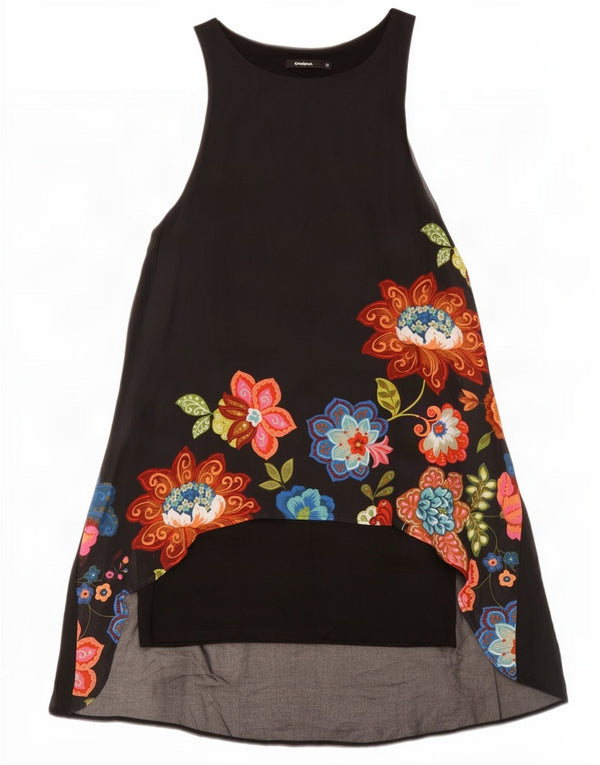 Desigual Womens Sleeveless Asymmetric Tunic Dress EU 38 Medium Black Floral