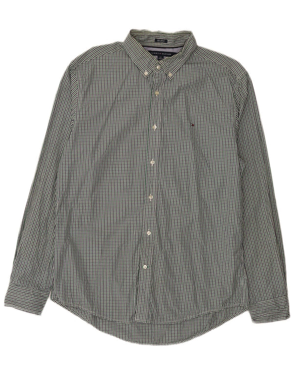 Tommy Hilfiger Mens Custom Fit Shirt Large Green Gingham Cotton