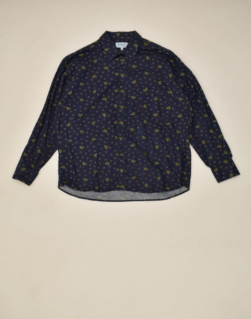 FLASH Mens Shirt Medium Navy Blue Spotted | Vintage Flash | Thrift | Second-Hand Flash | Used Clothing | Messina Hembry 