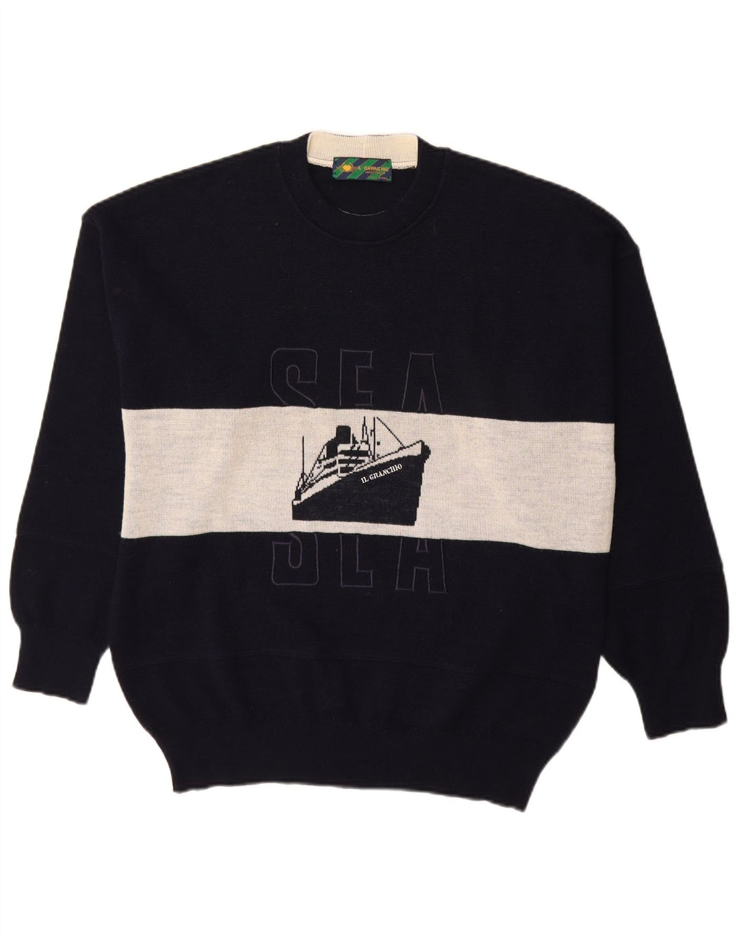 Il Granchio Mens Crew Neck Jumper Sweater Large Navy Blue Colourblock