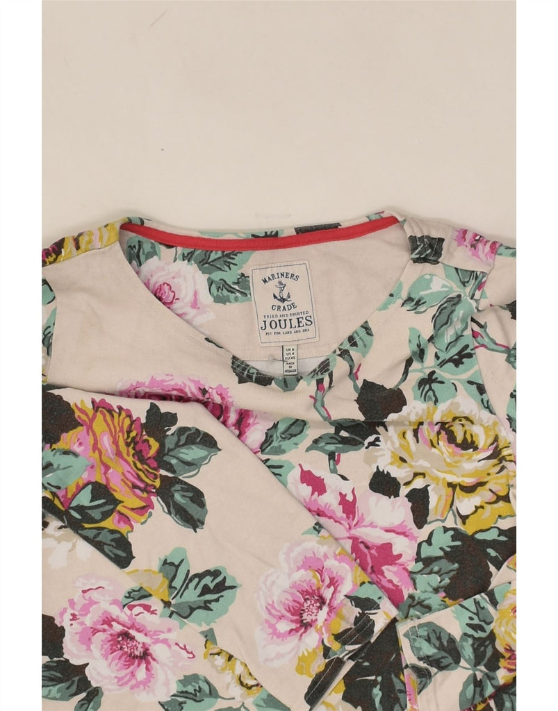 JOULES Womens Top 3/4 Sleeve UK 8 Small Beige Floral Cotton | Vintage Joules | Thrift | Second-Hand Joules | Used Clothing | Messina Hembry 