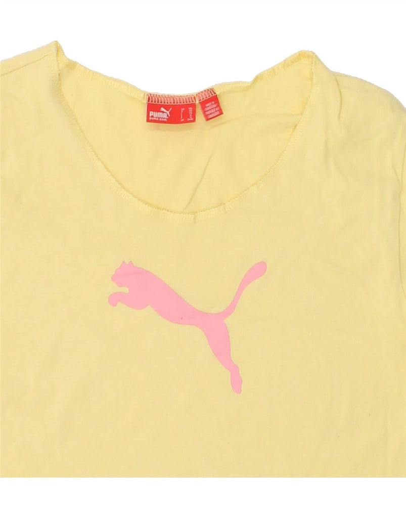 PUMA Womens Graphic T-Shirt Top UK 34/36 Medium Yellow Cotton | Vintage Puma | Thrift | Second-Hand Puma | Used Clothing | Messina Hembry 