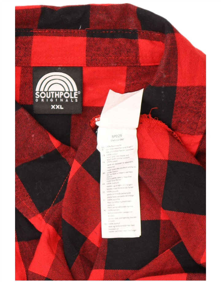 SOUTHPOLE Mens Flannel Shirt 2XL Red Gingham Cotton
