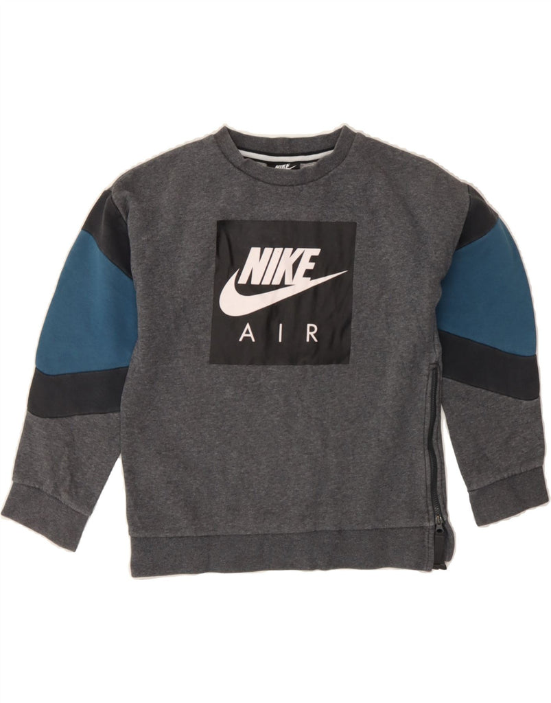 NIKE Boys Graphic Sweatshirt Jumper 10-11 Years Medium  Grey Colourblock Vintage Nike and Second-Hand Nike from Messina Hembry 