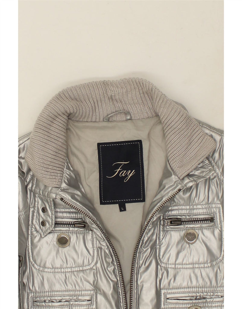 FAY Womens Bomber Jacket UK 14 Large Silver Synthetic | Vintage Fay | Thrift | Second-Hand Fay | Used Clothing | Messina Hembry 