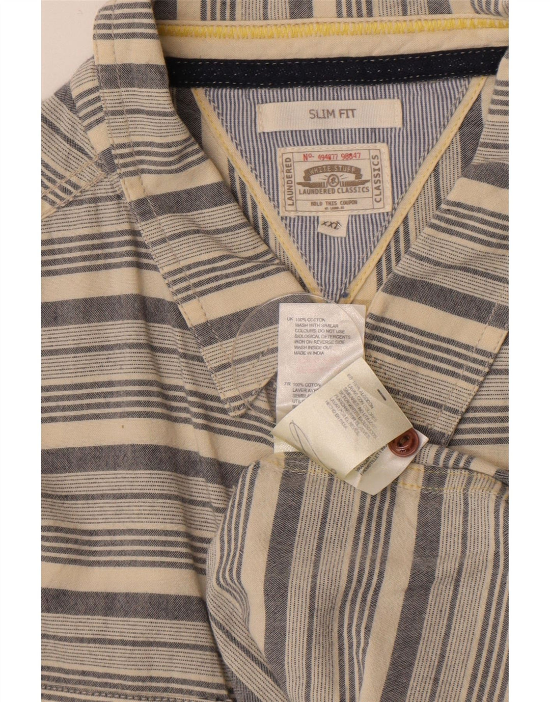 White Stuff Mens Slim Fit Shirt 2XL Beige Striped Cotton