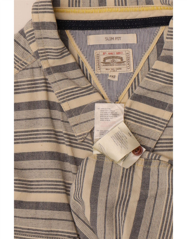 White Stuff Mens Slim Fit Shirt 2XL Beige Striped Cotton