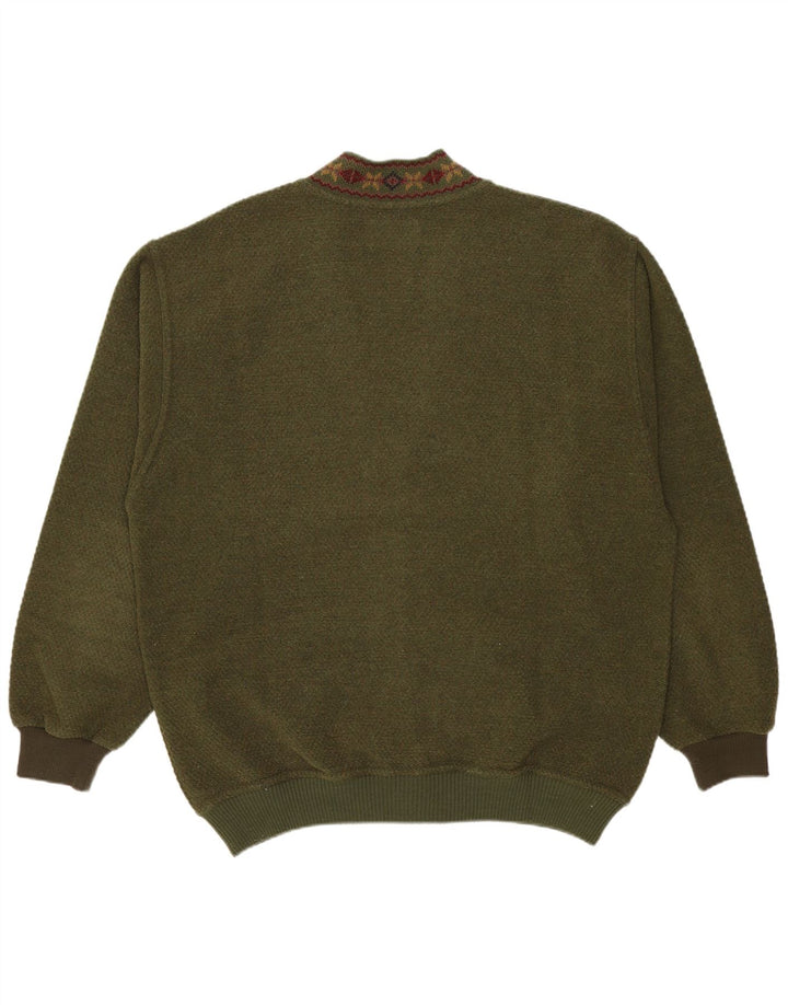 Malagrida Mens Cardigan Sweater Large Khaki Fair Isle Wool