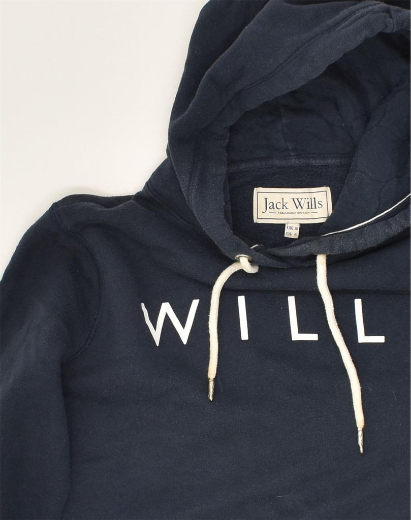 JACK WILLS Womens Graphic Hoodie Jumper UK 10 Small  Navy Blue Cotton | Vintage Jack Wills | Thrift | Second-Hand Jack Wills | Used Clothing | Messina Hembry 