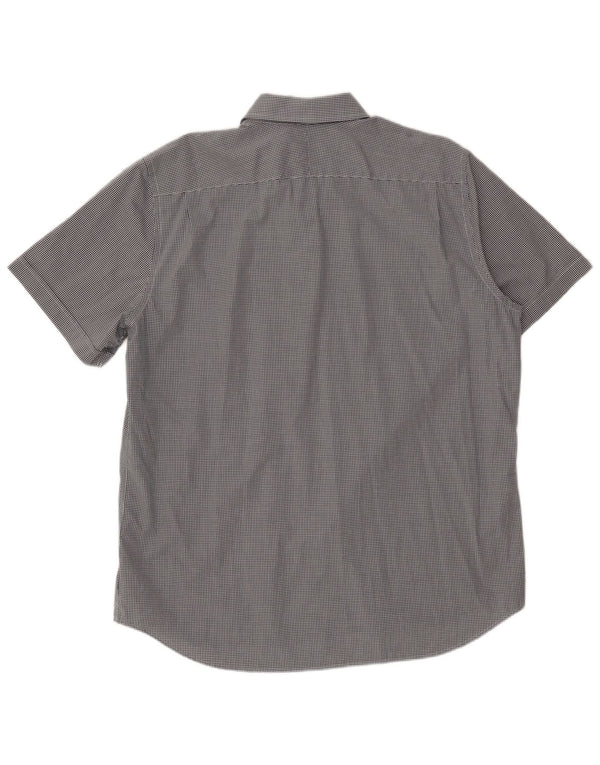 LACOSTE Mens Short Sleeve Shirt Size 44 17 1/2 XL Black Gingham