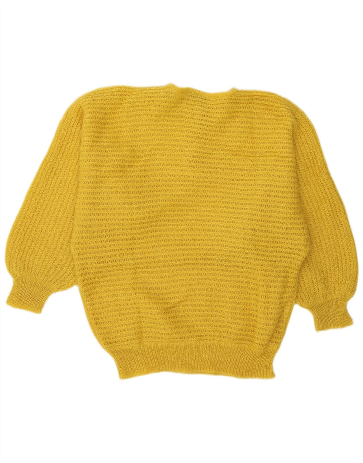Vintage Womens Button Neck Jumper Sweater UK 18 XL Yellow