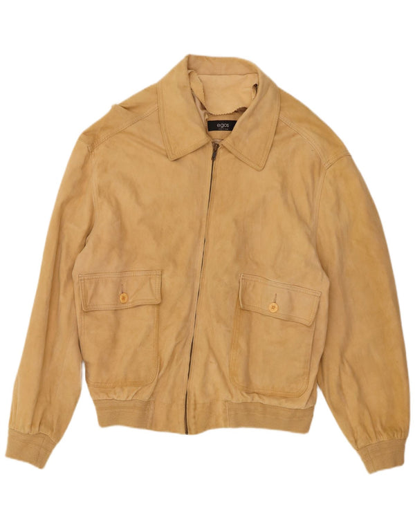 VINTAGE Mens Suede Bomber Jacket UK 38 Medium Beige Leather