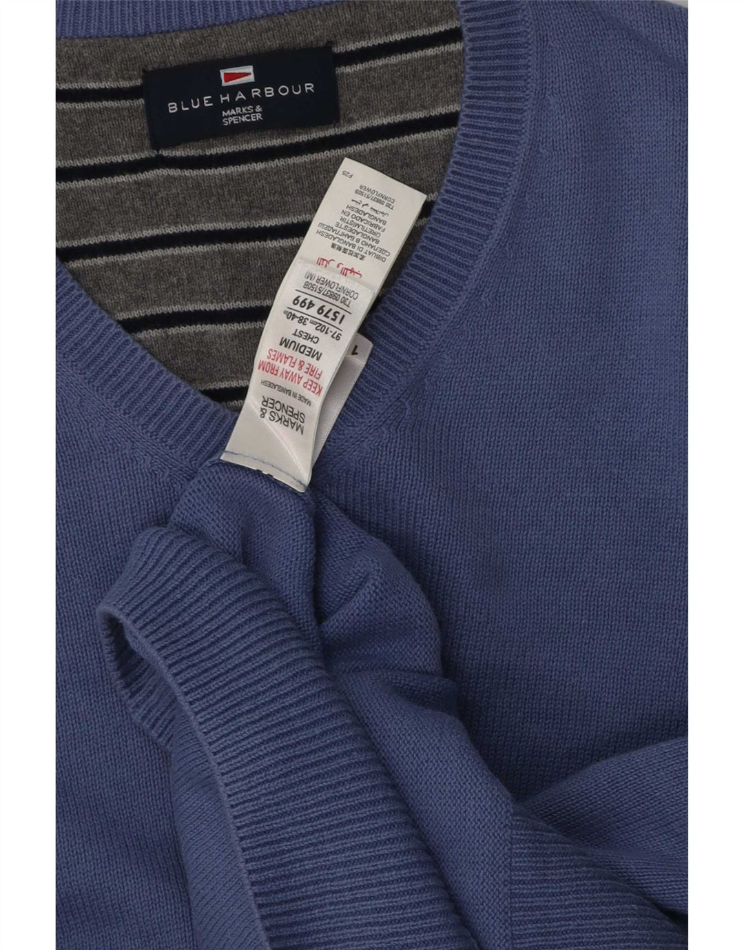 Marks & Spencer Mens Blue Harbour V-Neck Jumper Sweater Medium Blue Cotton