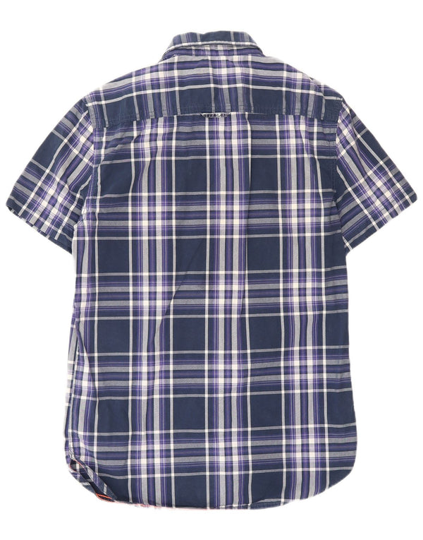 Superdry Mens Short Sleeve Shirt Medium Navy Blue Check Cotton