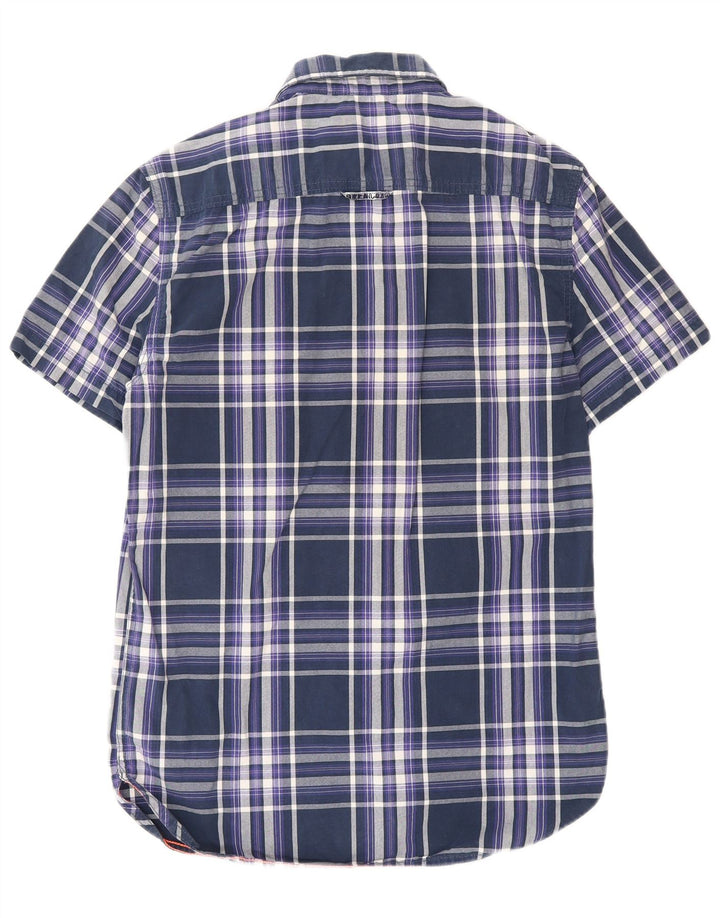 Superdry Mens Short Sleeve Shirt Medium Navy Blue Check Cotton
