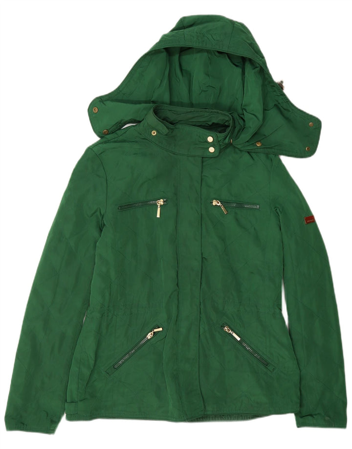 Zara Womens Hooded Quilted Utility Jacket UK 14 Large Green Polyester