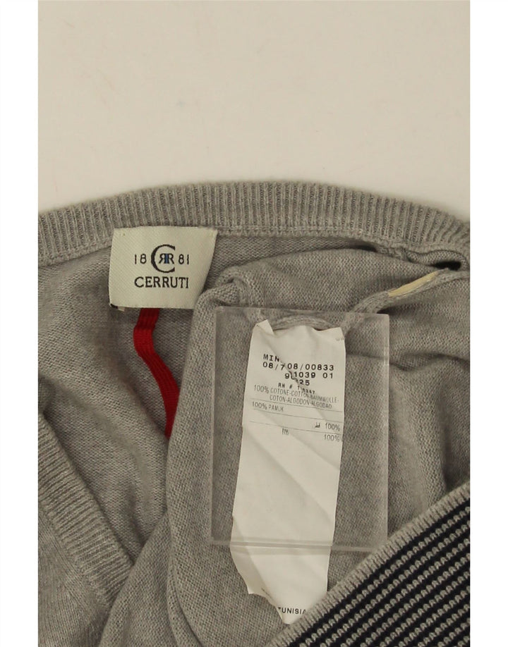Cerruti 1881 Mens Graphic V-Neck Jumper Sweater Medium Grey Colourblock