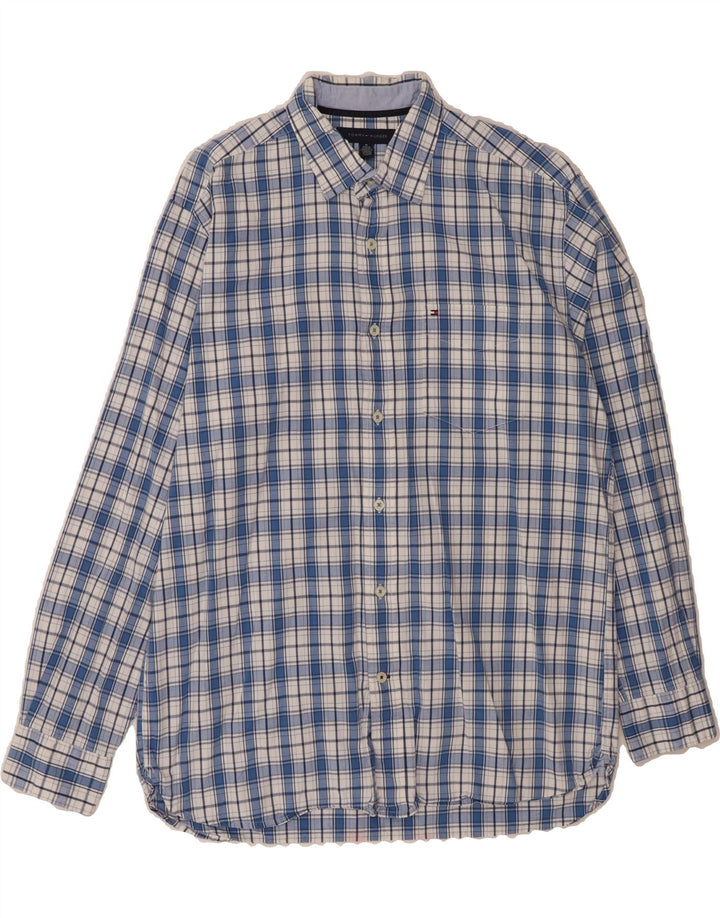 TOMMY HILFIGER Mens Flannel Shirt Medium Blue Check Cotton Vintage Tommy Hilfiger and Second-Hand Tommy Hilfiger from Messina Hembry 