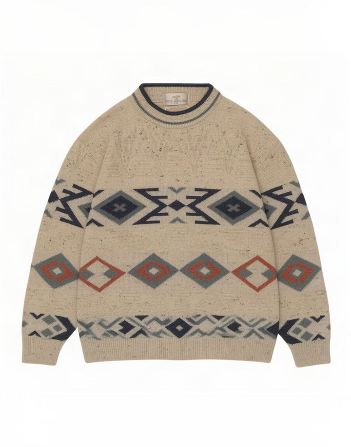 Marks & Spencer Mens Crew Neck Jumper Sweater Medium Beige Geometric