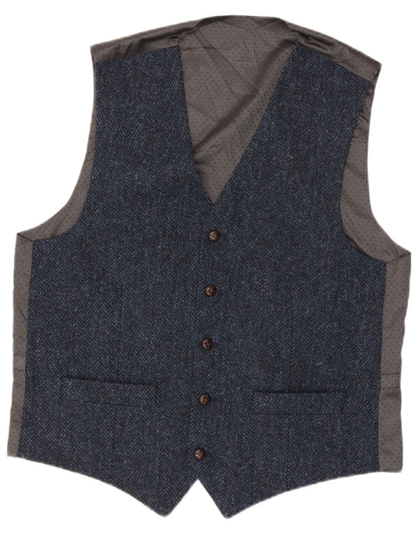 Harris Tweed Mens Waistcoat Small Blue Herringbone New Wool