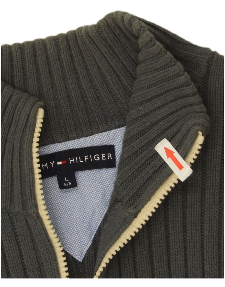 Tommy Hilfiger Mens Cardigan Sweater Large Grey Colourblock Cotton