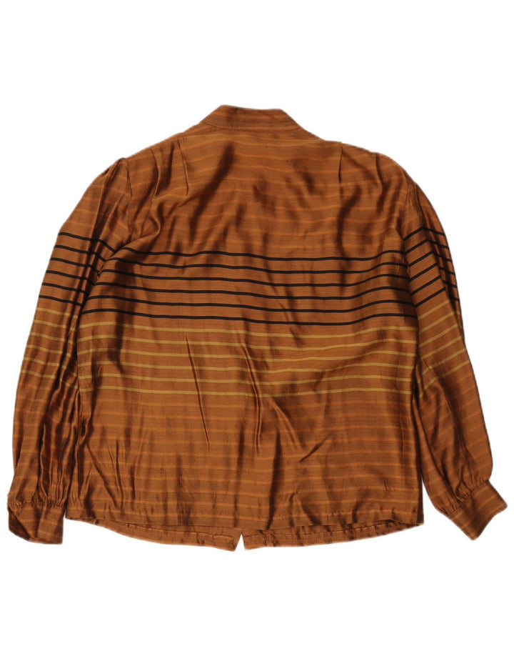 Vintage Womens Shirt Blouse UK 14 Large Brown Striped