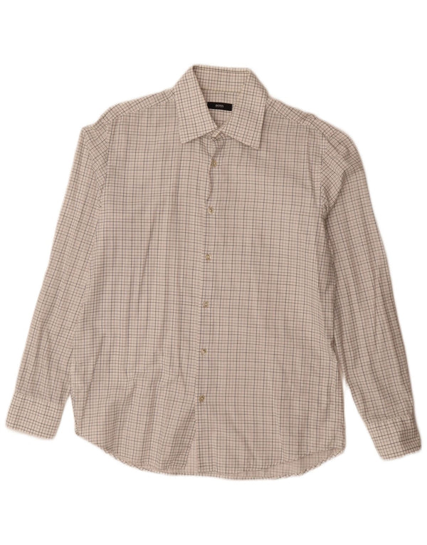 Hugo Boss Mens Shirt Size 41 16 Large White Check Cotton